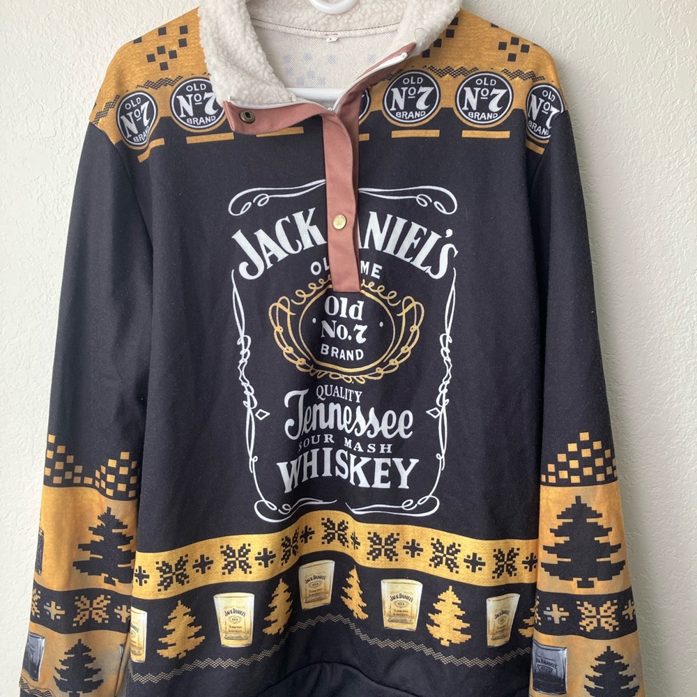 Vintage Jack Daniel's Men’s Large Christmas Print Half-Zip Stand Collar Sweater